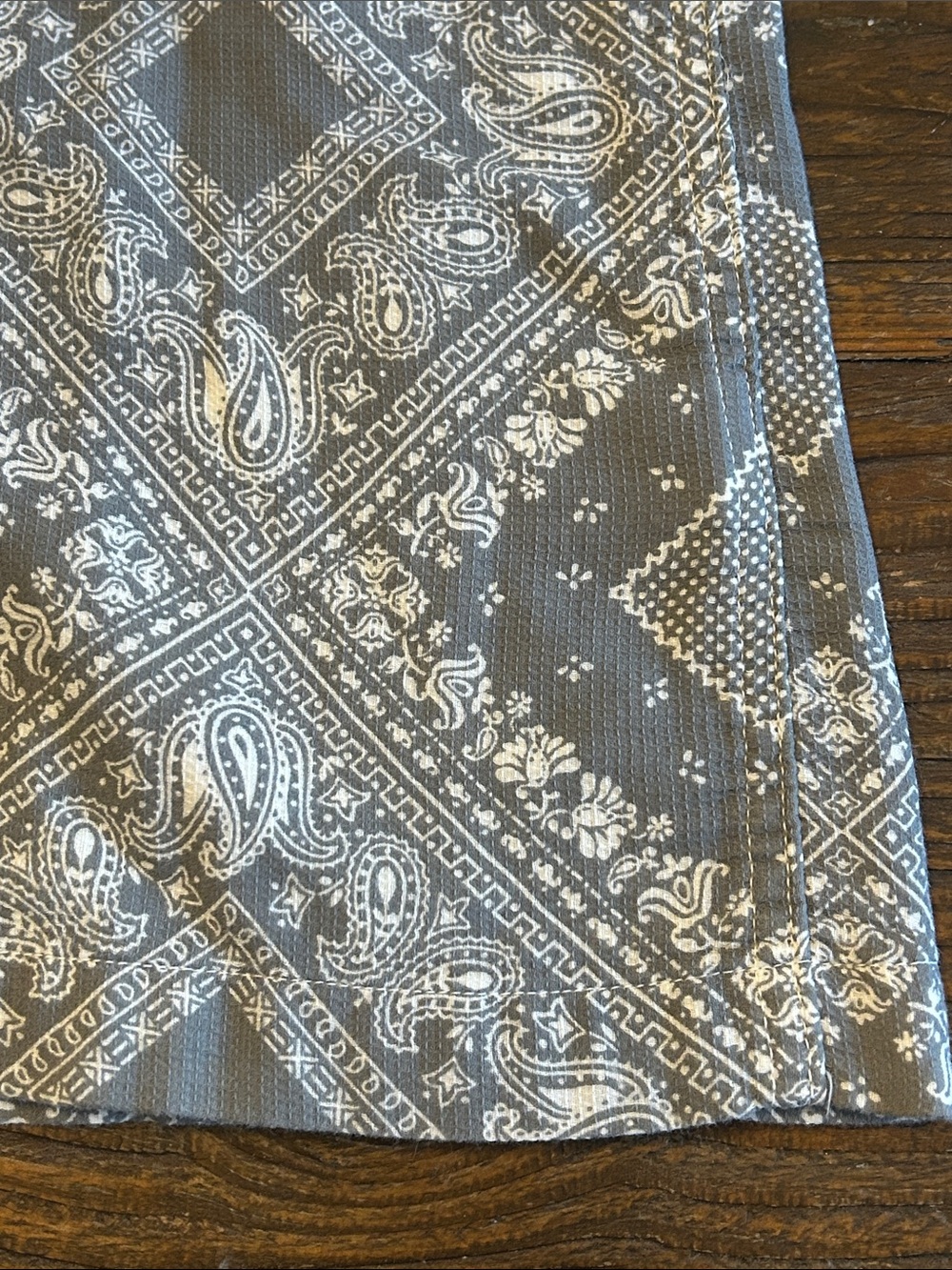 Hiroshi Kato The Wrench Waffle gray Bandana-printShort Sleeve Button-Down Shirt - Picture 7 of 10